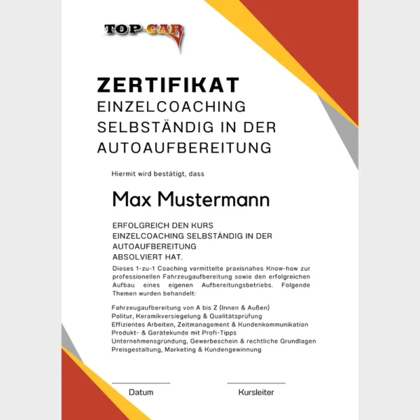 4. Kurs: Einzelcoaching Selbständig in der Autoaufbereitung – Werde zur nächsten "TopCar-Filiale"